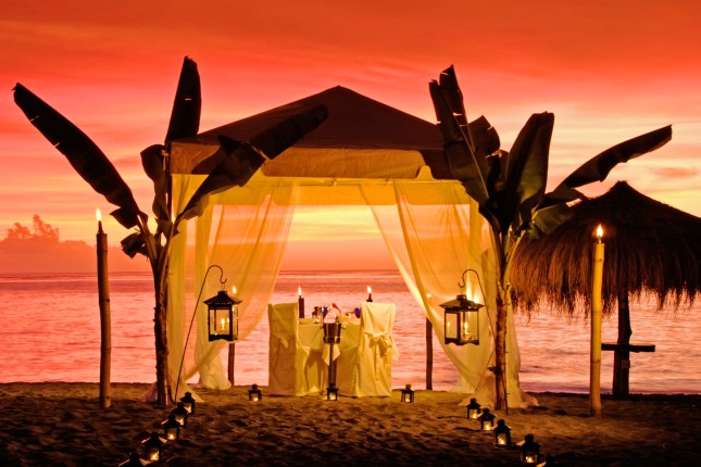 Caribbean      St. Lucia     Anse Chastanet Beach tented dinner, sunset